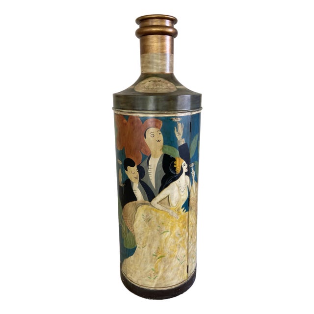 1990s Wine Storage Cabinet Bottle Shaped Art Deco Style Hand Painted For Sale