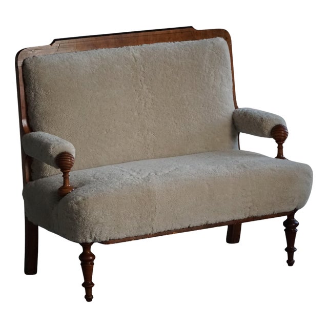 Danish 2-Seater Seater Sofa in Shearling Lambswool and Wood, 1930s For Sale