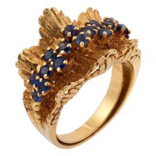 1940s Retro Sapphire 14k Yellow Gold Ring, Size 6.5 For Sale