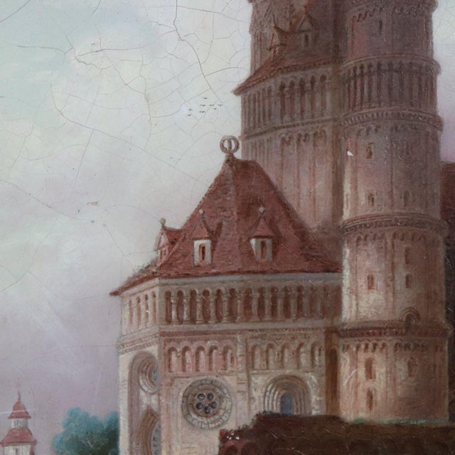 Worms Cathedral, Oil Painting on Board, 19th Century, Framed For Sale - Image 3 of 12