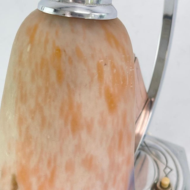 Metal Art Deco Pate De Verre Table Lamp attributed to Muller Frères for Muller Frères, 1930s For Sale - Image 7 of 8