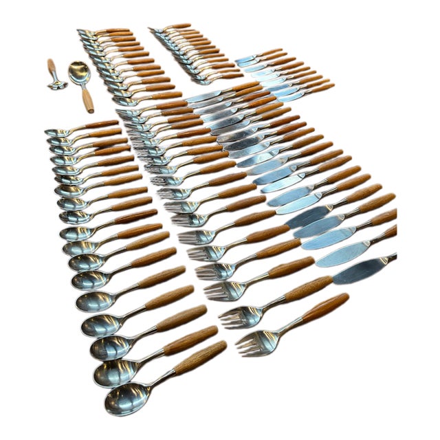 Dansk Wood Accent Flatware – Jens Quistgaard De, 1970s – Teak & Stainless (92-Piece Set) For Sale