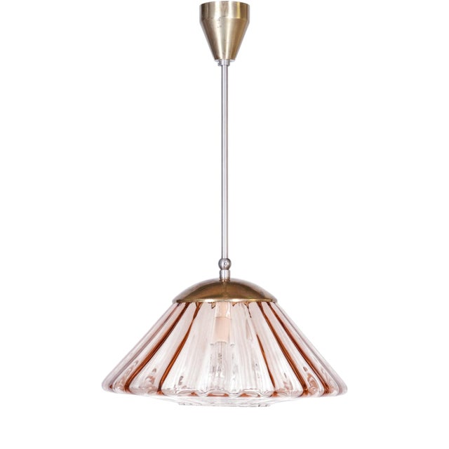 Mid-Century Modern Pendant Light in Chrome and Brass by Kamenický Šenov, Czech, 1960s For Sale