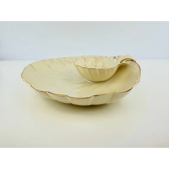 Vintage Lenox Ivory Porcelain Shell Serving Platter With Gold Trim and Dip Bowl For Sale - Image 9 of 12
