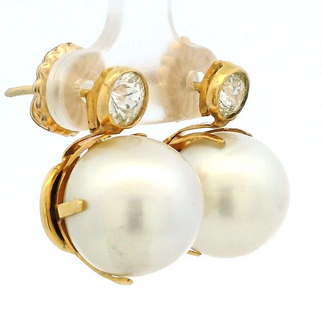 Modern Circa 1990 18k White Gold South Sea Pearl and 1.00 Ct Diamond Earrings For Sale - Image 3 of 14
