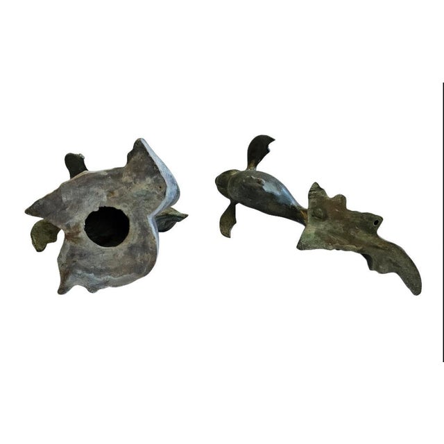 1950s 1950s Japanese Art Bronze Fly Koi Fish Garden Sculptures - Set of 2 For Sale - Image 5 of 12