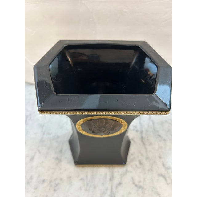 Rosenthal for Versace Black & Gold Porcelain Vase With Gold Medusa Signed For Sale In Miami - Image 6 of 9