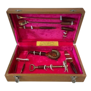 1940s Vintage Wood and Brass Bar Service Set From Thailand- 8 Pieces