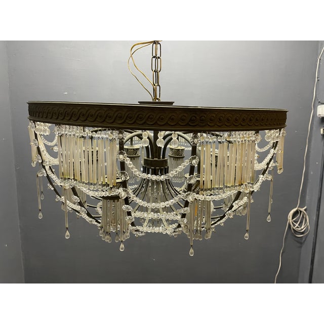 Large Vintage Italian Bronze and Murano Glass Rod Pendant Light, 1940s For Sale - Image 9 of 15