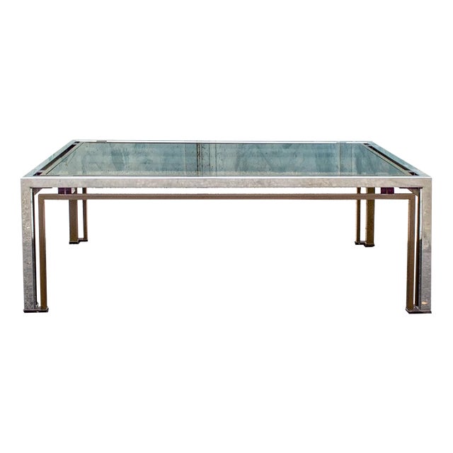 Italian Steel and Brass Coffee Table with Colorful Acrylic Glass Decorations, 1970s For Sale