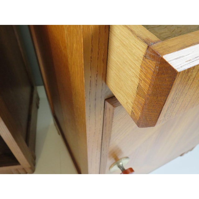 French Art Deco Oak Bedside Cabinets with Inset Marble Tops, 1930s, Set of 2 For Sale - Image 11 of 12