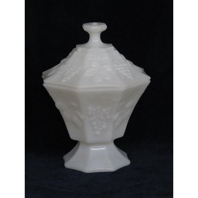Anchor Hocking Milk Glass Grapes and Leaves Octagon Candy Dish with Lid