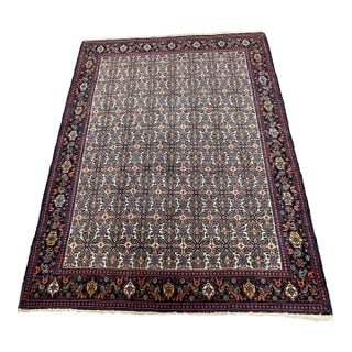 1990s Handwoven Old Persian Senneh Area Rug 4'6" X 6'6" For Sale