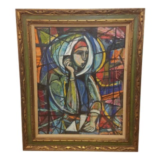 Early 20th Century "The Madonna" Figurative Abstract Oil Painting by Irving Amen, Framed For Sale