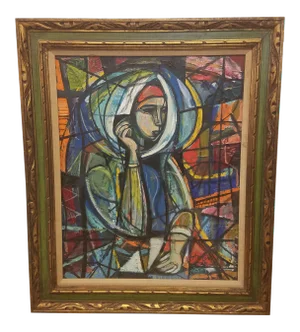Early 20th Century "The Madonna" Figurative Abstract Oil Painting by Irving Amen, Framed