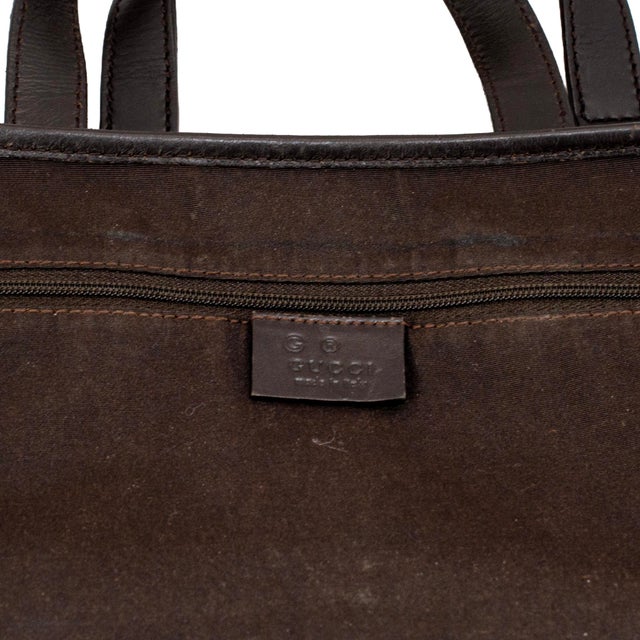 Gucci Gg Canvas Small Tote Brown Monogram Leather-Trim Gold-Hardware Bag For Sale - Image 11 of 12