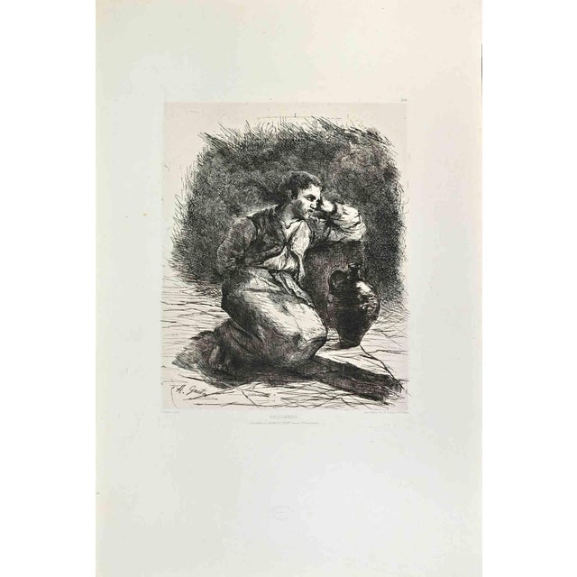 Armand Gautier, Prisonnier, Etching, 1870s For Sale