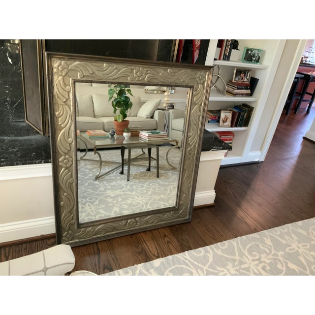 1990s Large Arhaus Carved Metal Beveled Mirror Chairish