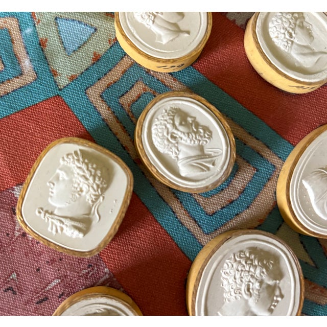 Metal Antique Italian Grand Tour Plaster Intaglios of Roman Emperors & Classical Figures - Set of 12 (Group #12) For Sale - Image 7 of 12