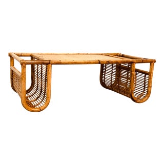 Vintage 1960s Burnt Rattan Breakfast Bed Serving Tray For Sale