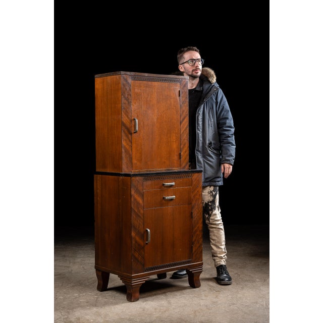 Art Deco Vintage Streamline Art Deco Walnut Lighted Medical Cabinet by Hamilton For Sale - Image 3 of 18