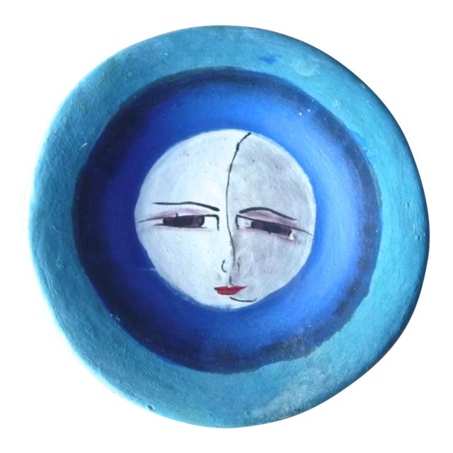 Handpainted Face, Vintage Original Art Mexican Pottery Wall Hanging For Sale