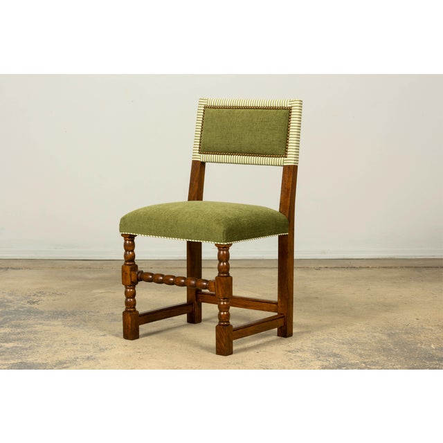 Green Late 19th Century French Louis XIII Oak Dining Chairs in Moss Green, Set of 10 For Sale - Image 8 of 18