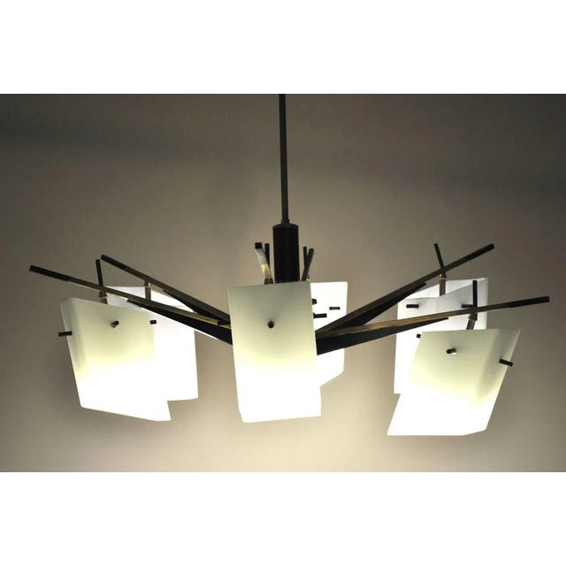 Brass, Wood, and Opaline Glass Pendant Lamp by Stilux, 1960s For Sale - Image 11 of 14