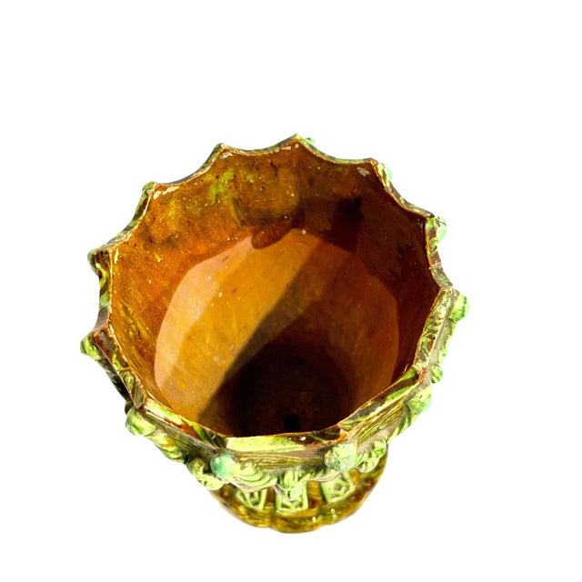 Matched Pair Antique French Majolica Art Nouveau Terracotta Jardinieres With Rope and Tassel Design For Sale - Image 16 of 17