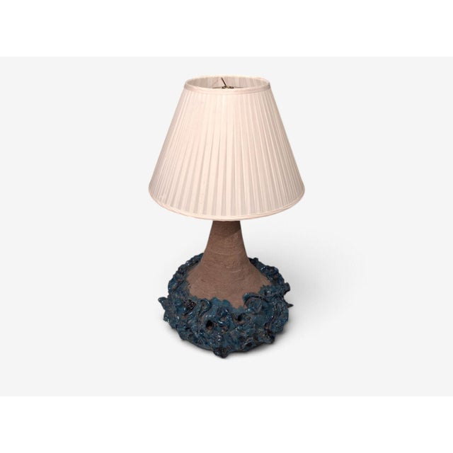 Mid-Century Modern 1979 Mid-Century Modern Hanne Stentøj, Large Brutalist Table Lamp, Blue Stoneware For Sale - Image 3 of 12