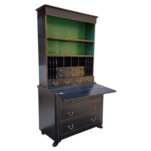 Late 19th Century 19th-C. American Federal Ebonized & Gilt Painted Drop Front Secretary Desk For Sale - Image 5 of 6