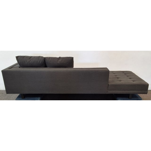 Custom fabricated One-Arm Sofa Chaise. Reupholstered in 2016 in Elizabeth Dow Sail in Maltese Falcon - 100% Cotton. This...