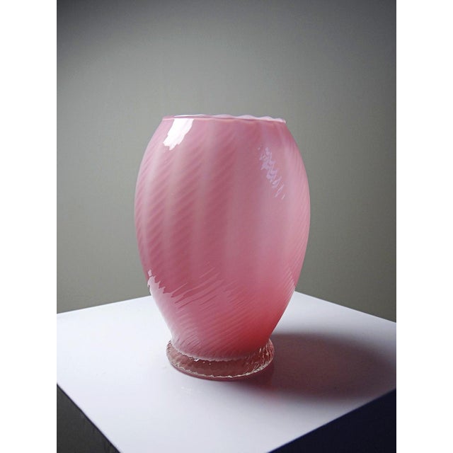 1960s Small Blown Vase in Twisted Pink Opaline Glass, 1960s For Sale - Image 5 of 12