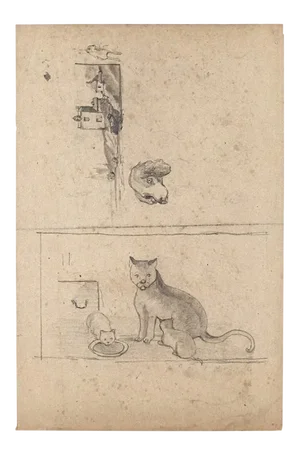People and Animals - Original Drawing in Pencil on Paper - 19th Century Mid 20th Century