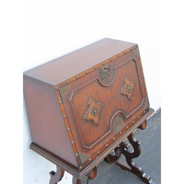 Early 1900s Carved Writing Cabinet Secretary Desk 6680 For Sale - Image 10 of 18