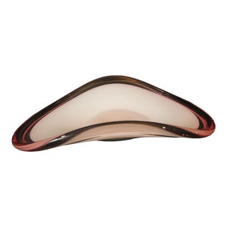 Large Vintage Pink & White Art Glass Bowl Centerpiece For Sale