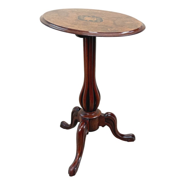 Victorian Oval Burr Walnut Tripod Table, 1870 For Sale