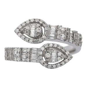 1.10 Carat Pear Shape Diamond Cluster Bypass Ring in 14k White Gold Size 7.25