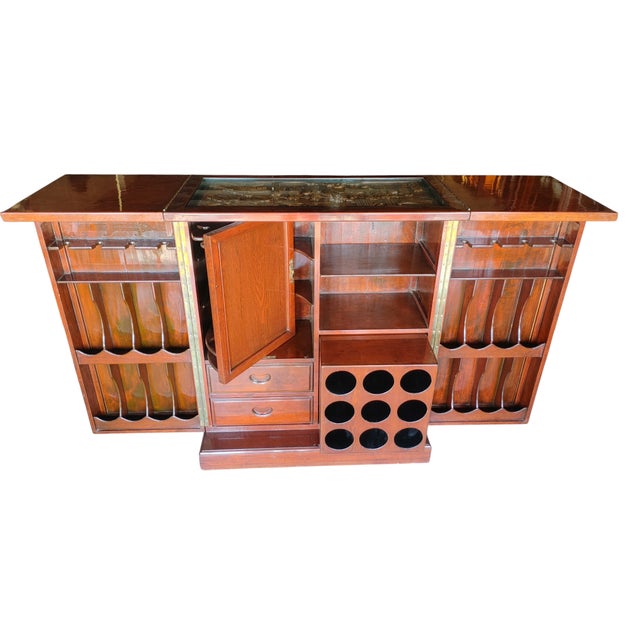 Chinese Asian Chinese Hand Carved Dry Bar Folding Flip Top 20th Century For Sale - Image 3 of 16
