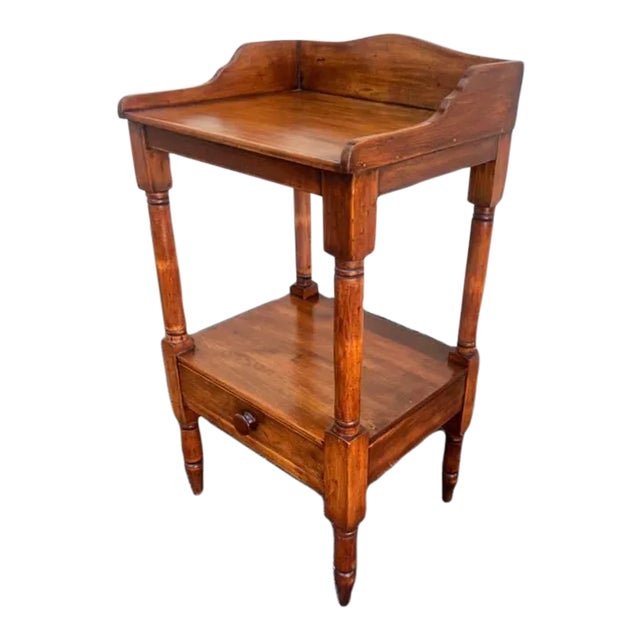 19th Century Antique Federal Style Solid Yellow Pine 2 Tier Washstand Bedside Table. For Sale