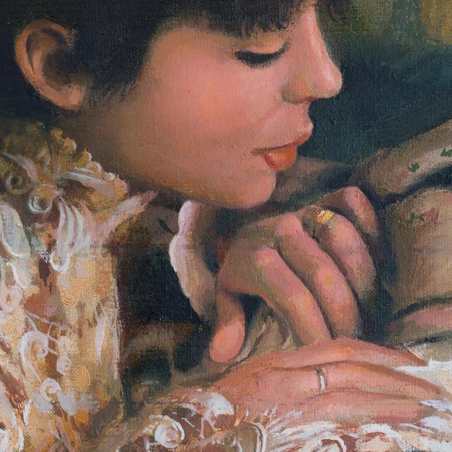 1970s Unknown, Young Woman in a Fine Spanish Lace Embroidered Blouse, 1970s, Oil on Canvas For Sale - Image 5 of 9