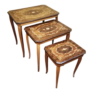 1960s Vintage Set Nesting Venetian Tables With Music Box - Set of 3