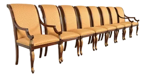 Baker Furniture Style Regency Carved Mahogany and Gold Gilt Dining Chairs, Set of Eight