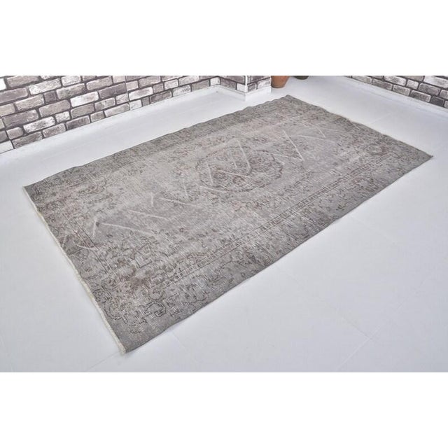 Vintage Distressed Turkish Area Rug, Monochromatic Grey and Charcoal Tones For Sale - Image 4 of 10