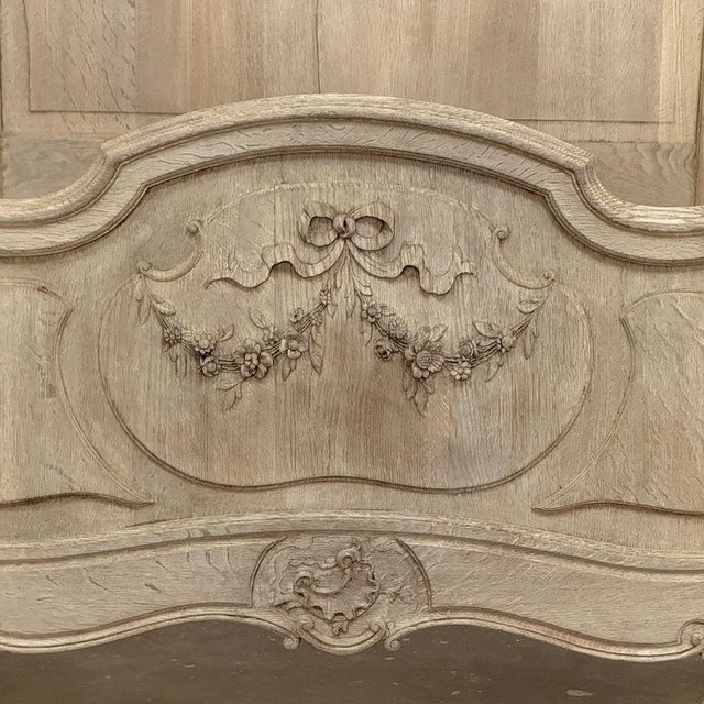 Taupe Antique Louis XV Style Stripped Oak Hand-Carved Bed For Sale - Image 8 of 17