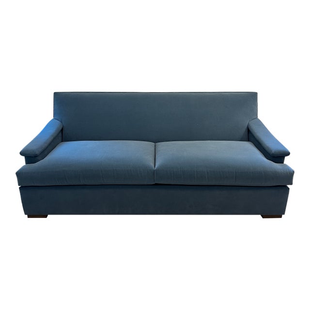Taylor King Patterson Sofa in Blue Performance Fabric Velvet For Sale