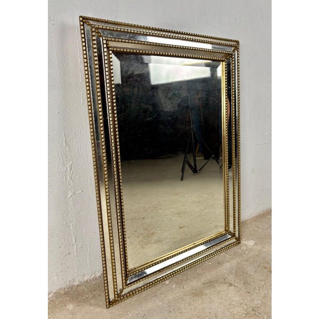 Brass and Beveled Glass Wall Mirror, Mid-20th Century For Sale - Image 6 of 14