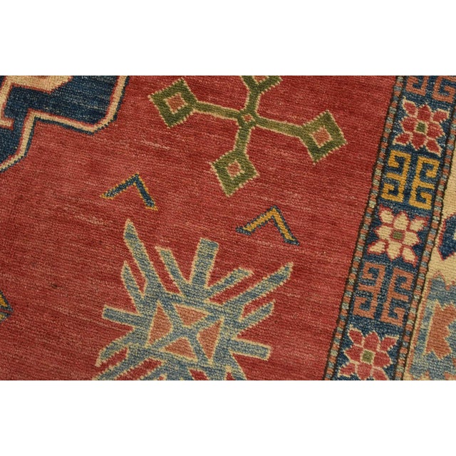 Kazak Rug 10’10” X 14’11” Red Wool Tribal Hand-Knotted Oriental Carpet For Sale - Image 4 of 15