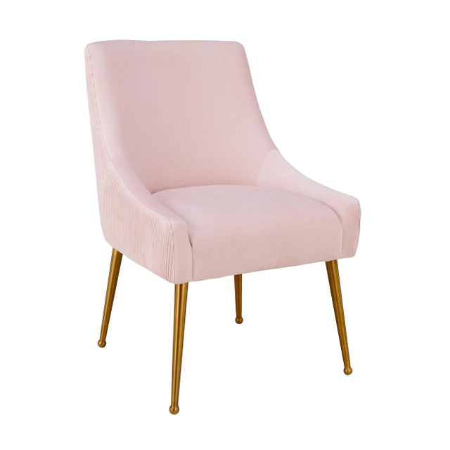 Beatrix Pleated Blush Velvet Side Chair with Gold Legs For Sale - Image 10 of 10