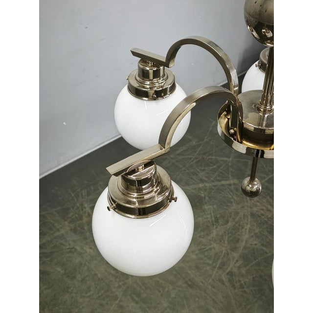 Art Deco Chrome 5-Light Chandelier, Former Czechoslovakia, 1930s For Sale - Image 9 of 14